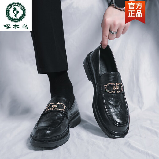 Holzspecker echte Leder -Laibers Lazy Trend Frühling Herrenschuhe Britische Freizeitlederschuhe Koreanische Version Beanie Schuhe Männer 3518 Schwarz T.S.L Echtes Ledermodell 38