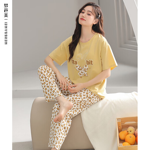 莫代尔带胸垫睡衣女夏季100%纯棉短袖长裤全棉家居服女夏款2025新款夏天 CF5009(有胸垫) L (推荐105-120斤) 现货现发