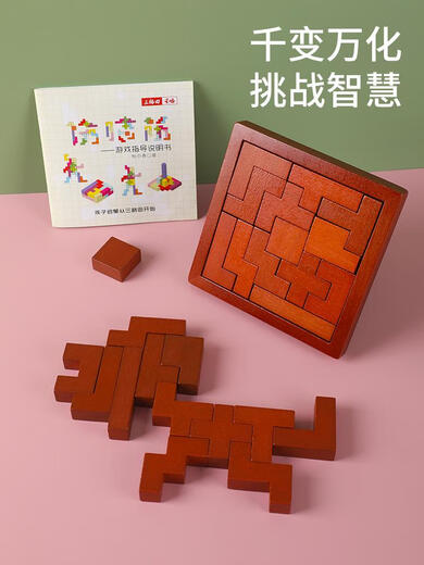
Brain puzzle building blocks children's three-dimensional space thinking training wooden toys parent-child 3-6 years old 2677 Brain trouble thirteen pieces retro instructions/This logic