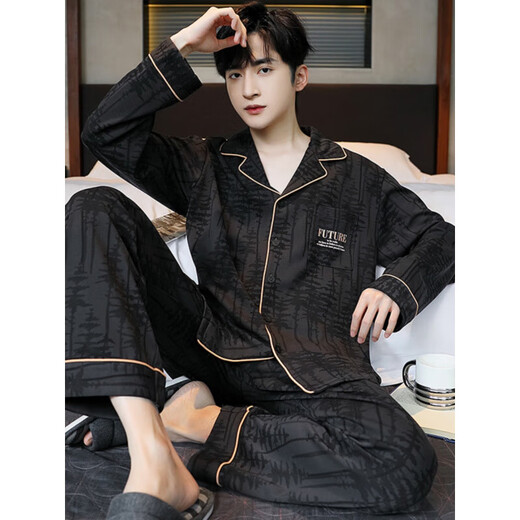 Banana (banana) pajamas for men's thin spring and autumn large-size loose casual long-sleeved suit cardigans for outdoor comfort home clothes OMM12013 3XL (recommended 170-190Jin [Jin equals 0.5 kg])