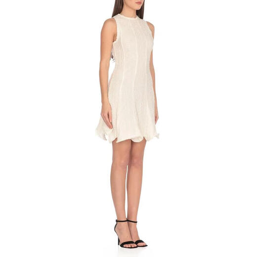 MSGM women's sleeveless dress with white cotton material round collar rear zipper solid color slim fit evening dress white one size 40