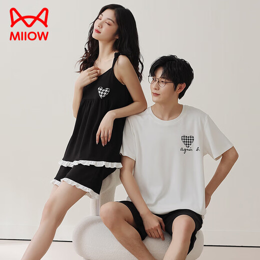 Chat man (miiow) 2 ensembles de couples pyjamas coton pur coton féminin surestime les médisseurs de nuit sexy hommes manches courtes shorts à domicile ydx-9902 # m femmes + hommes l