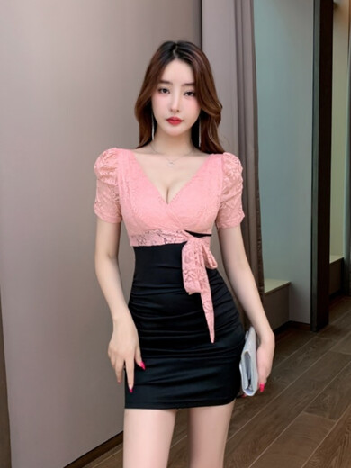 夜场KTV性感连衣裙女佳丽晚礼服足浴按摩SPA沐足技师工作服包臀裙 3882黑色 S建议80-95斤