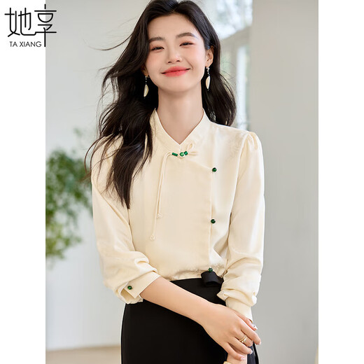 She enjoys long-sleeved shirts for women, new retro revival, Chinese style button-up shirts, women's new Chinese style tops T143C2442