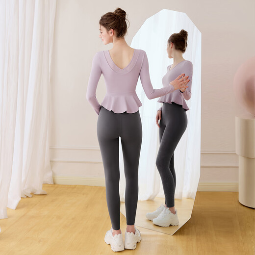 LULULMCCTN yoga clothing tops for women with chest pads, Pilates professional training, autumn and winter new fitness sports long sleeves, cherry blossom pink long sleeves L