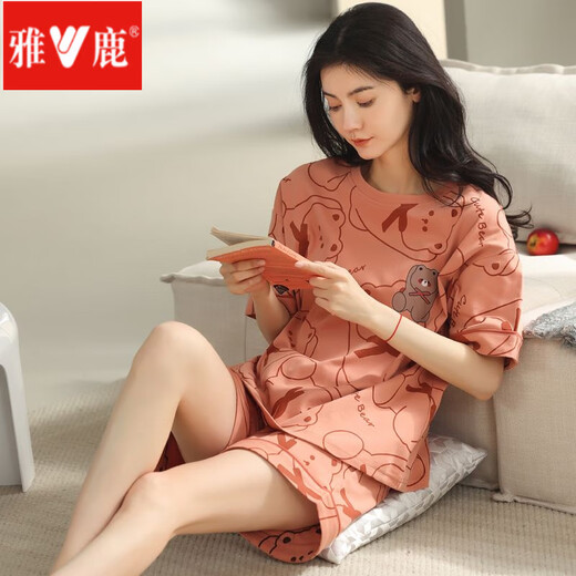雅鹿2025年新款睡衣女夏季棉短袖短裤卡通甜美女生家居服套装 968 9855 M 【建议80-斤穿】