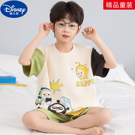 迪士尼小奶龙儿童睡衣夏季男童纯棉短袖短裤男孩子青少年卡通家居服套装 T691#蛋仔【纯棉套装】 165 S码（建议高143-153）