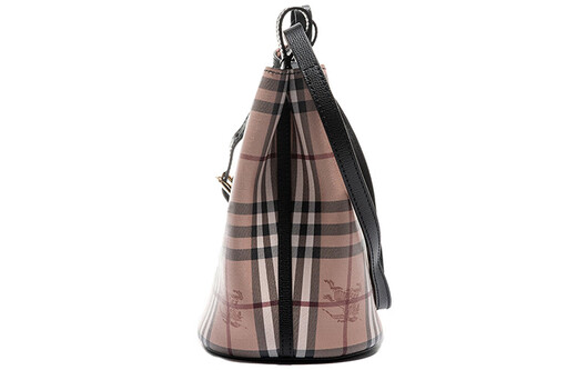 博柏利（BURBERRY）战马印花经典格纹 皮革 水桶包单肩斜挎包 常规 女款 黑色 基础装（包+防尘袋）