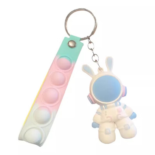 Space Rabbit's New Keychain Doll Pends para la exquisita bolso escolar de las mujeres Adorno colgante Lindo INS Cadena de llave Ring Ring Space Conejo con tira de cuero azul