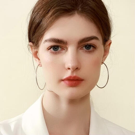 Fat Donglai's same style platinum pt950 earrings for women, large earrings with stars, simple plain circles, fine style, large earrings with stars, large earrings (5cm)