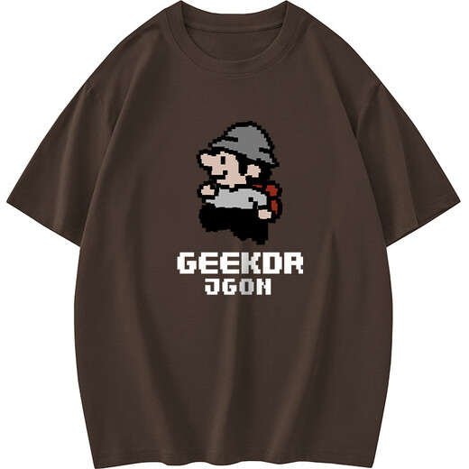 260g heavy pure cotton short-sleeved T-shirt men's summer loose round neck top fashion brand pixel printed cotton half-sleeved M09-693 black M