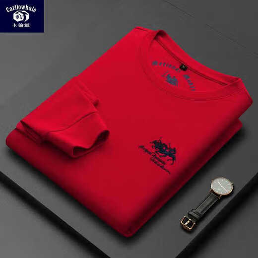 Karen Whale 320G reines Baumwoll-Sweatshirt Herren zehntausend Nadel bestickt mit langärmeligem T-Shirt runden Hals mittleren Alters und junger Mann 6628-Gelb Einer Größe 58