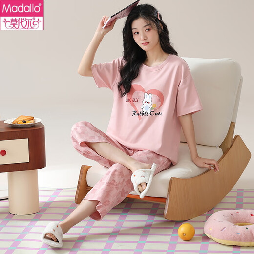Pajamas modal de collar de algodón puro de verano para mujeres Los pantalones cortados de manga corta se pueden usar fuera del traje de ropa de hogar de primavera T-9854 (traje corto) m (80-100Jin [Jin equivale a 0,5 kg])