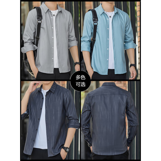 Pierre Cardin camisa de manga larga de verano para hombre seda de hielo sección delgada fresca protección solar camisa exterior transpirable chaqueta de marca de moda madura ligera suelta 6173 gris 2XL 140-155Jin Jin equivale a 0,5 kg