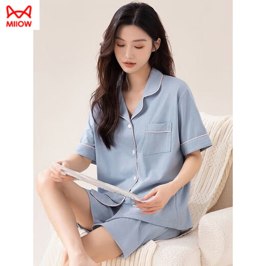 Cat man pyjamas pour femmes en été mince coton pur short à manches courtes courte coton complet simples dames maison d'été 9905 coton pur violet m [recommandé 80-100 Jin [Jin est égal à 0,5 kg]]]