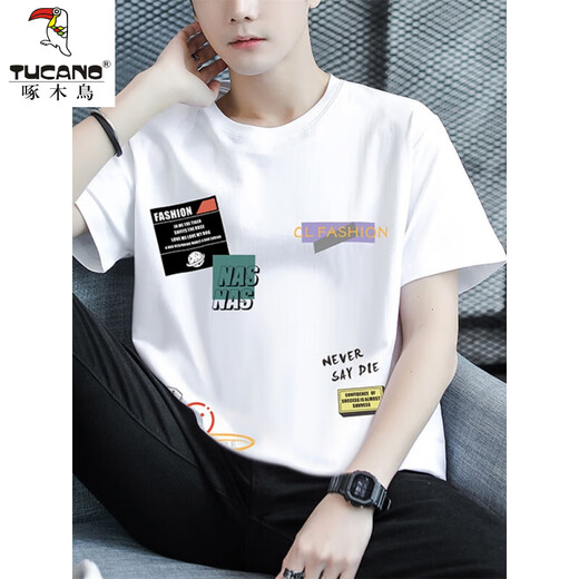 
Woodpecker (TUCANO) summer pure cotton short-sleeved T-shirt for men's trendy brand teenagers half-sleeved T-shirt for junior and senior high school students handsome summer tops for men 10222-9920 white L Recommended 110 to 120 Jin [Jin equals 0.5 kg]