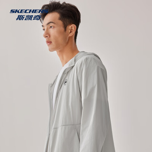 斯凯奇（Skechers）御光防晒衣男女同款凉感速干舒适运动户外透气连帽外套P224M032 月球灰/00MV XL