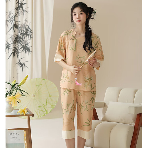 Pajama de manga corta de Summer Summer Summer Coda de algodón NUEVA CONTRO DE CASA DE CASA CHINA CHINA Puede usar pantalones recortados en el exterior en verano LZY9902 M Código recomendado 75-95Jin [Jin equivale a 0.5 kg]