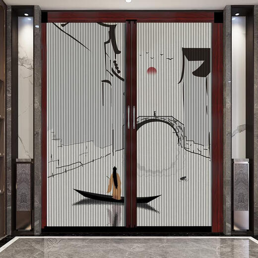 三栖虎中式推拉门客厅阳台厨房隔断隐形折叠门免打孔移门中 A9276 边框咖啡色