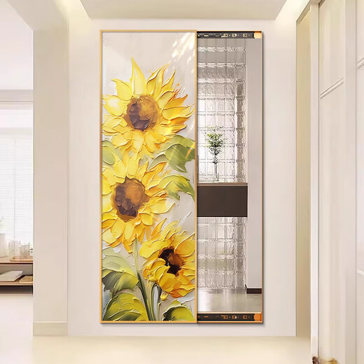 Papu cremiger Stil versteckter Spiegel in voller Länge Push-Pull-Eingangsspiegel Dekorative Hängsmalerei Nordische Sonnenblume Dressin