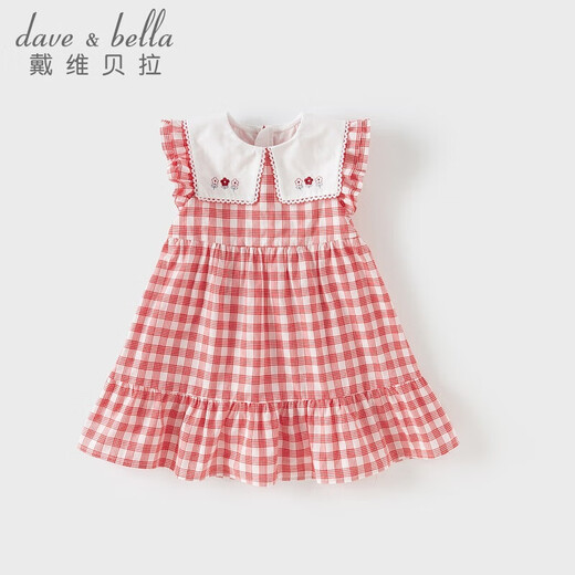 DAVE&BELLA cotton children's dress children's clothing new baby girl princess skirt children's plaid skirt girl's skirt children's skirt red plaid in stock 80 cm (recommended height 73-80cm)