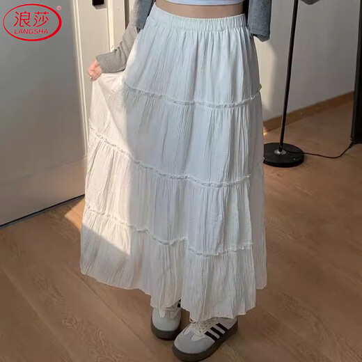 Langsha White Skirt Women's Autumn 2025 New High Waist Slim A-Line Puff Skirt Mid-Length Lace Cake Skirt