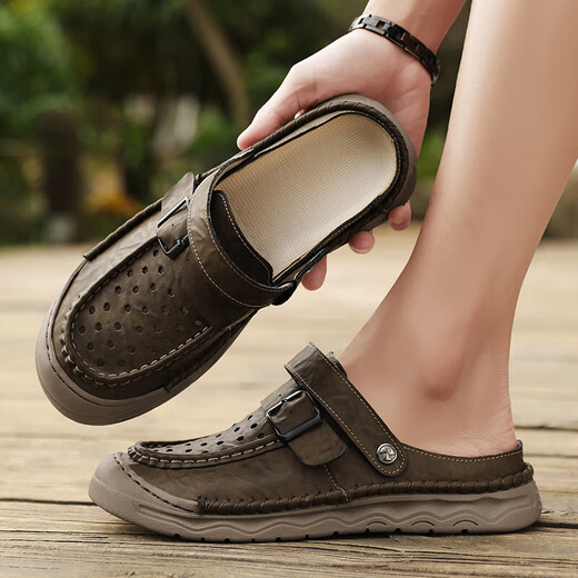 Sandalen Herren trendy Outdoor Sports Kleidung Bag-Toe Casual Schuhe Pantoffeln 2025 Neuer Sommer atmungsaktiver Männer Beachschuhe braun [Mikrofaserleder A673] 48