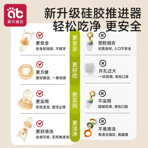 AIBEDILA Baby Bite Fruit and Vegetable Bag, a fruit food supplement artifact for babies, full silicone teether food, upgraded full silicone - rabbit (L type bite bag) 1 pack, suitable for 9 months+