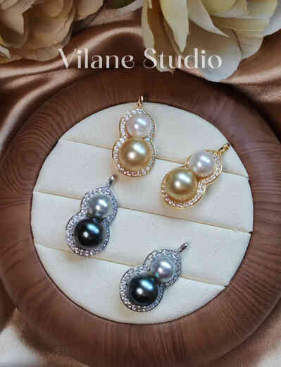 VZZS natural sea water Akoya Tahiti real hemp beads rose gold light gold double bead gourd sterling silver melon seed buckle pendant gold beads + Akoya