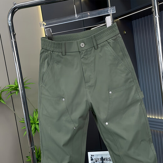 Fertisson Meng's work pants for men's summer thin comfortable high-end straight-leg casual pants trendy loose ties men's pants 692 Army Green 33 (Suggested 145-160Jin[Jin equals 0.5 kg])