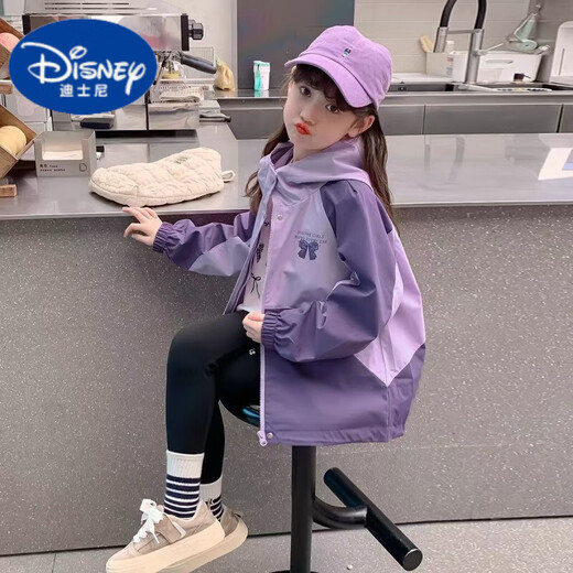 Disney (Disney) Girls' Jackets Spring and Autumn 2025 New Children's Fashionable Girls Autumn Jacket Hooded Autumn Jacket Top Purple Bow Spring and Autumn Style No Cotton Jacket 160 Recommended height is about 150 cm