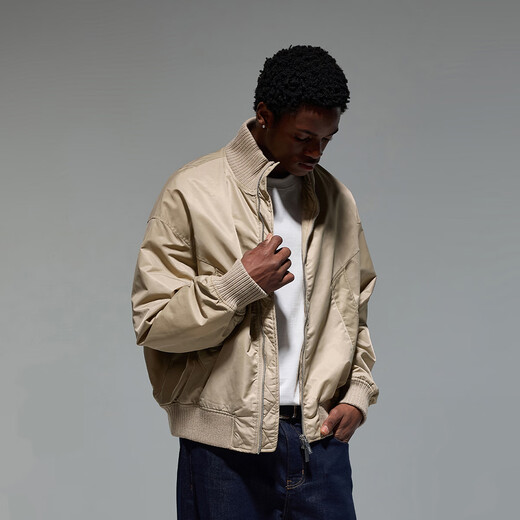 CHINISM American stand-collar short cotton jacket men's autumn and winter trendy thickened quilted warm jacket couple Khaki L