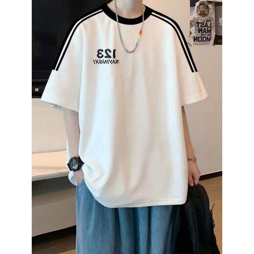 Camiseta de manga corta de Yuesini American Retro para algodón de algodón de algodón pequeño de algodón pequeño Estudiantes de secundaria de la escuela secundaria 2025 Summer suelta Camiseta de media manga [3899* Lion Dance] White M 80-120Jin [Jin equivale a 0.5 kg]