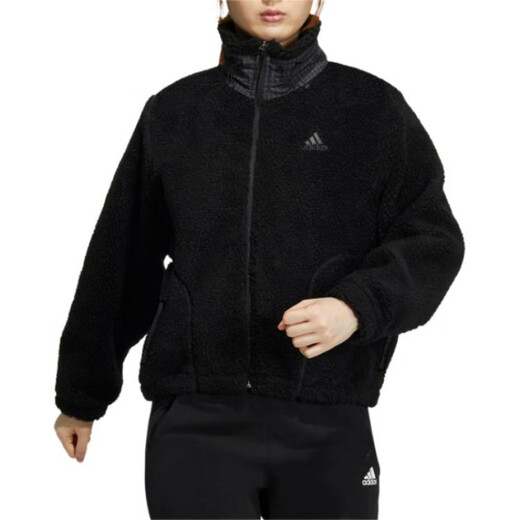 adidas Logo Logo Lamm Velvet warme langärmelige Jacke Velvet Jacke Frauen schwarz schwarz l