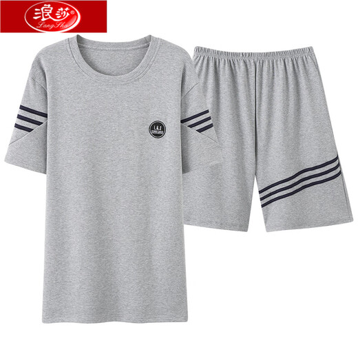 浪莎纯棉男士睡衣夏季全棉薄款短袖短裤宽松加大码家居服套装 9928#【新款纯棉】 XL 【建议体重：130-150斤】