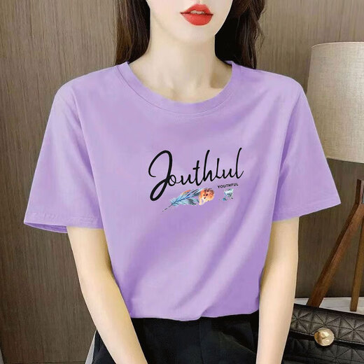 Mit reinem Yishion Hell Pink Pure Cotton Kurzärmelte-Shirt für Frauen, lose Temperament, altersreduzierter Druck halbärmeliger Sommeranzug 2025 Neue Top 6172 Lederpulver Kurzärärmel