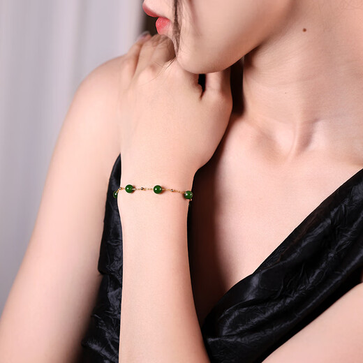 
LZJV versatile design full of stars, spinach green, Hotan Jasper Bracelet for women yellow 18K gold jade bracelet [1517cm adjustable] Reference height 150165