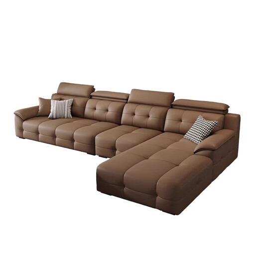 Suizhi Lawrence leather high back sofa living room 2025 new light luxury Italian style high-end modern simple leather art sofa 3.0m straight row for four people with the same footrest upgraded contact surface thickened leather + imported washed latex cushions