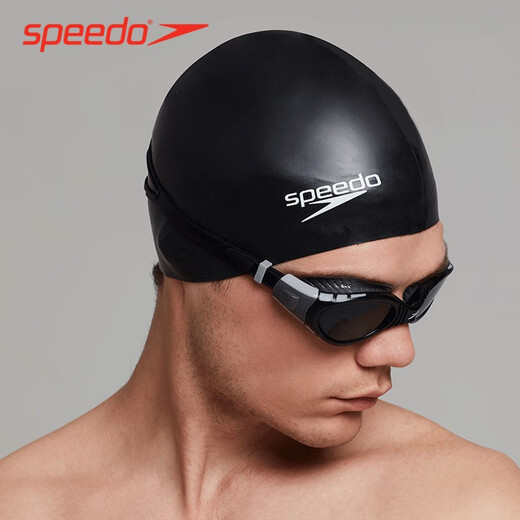 SpeedoSpeedo Swimming Cap Speedo Silicone Waterproof Plus Size Men's and Women's Long Hair Children's Training Competition Cap Black