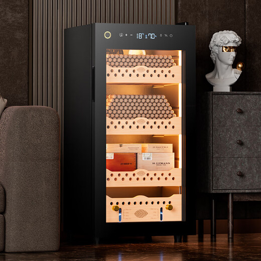 Qionghuang 95C cigar cabinet compressor air-cooled frost-free negative ion purified ammonia WIFI remote intelligent control multi-layer cedar wood shelf alcoholic cigar cabinet intelligent constant temperature and humidity cabinet cigar basket model + purified ammonia + WiFi + fingerprint lock