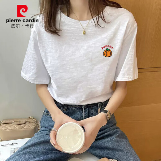 Pier Cardin Bambus Joint Cotton White Kurzärmelte T-Shirt für Frauen im Sommer 2025 Neues dünn loses halbärmelige T-Shirt Top Ins 6210 Weiß M.