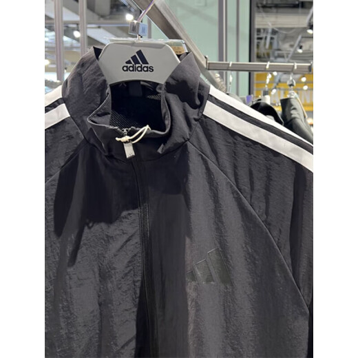 
Adidas jacket men's 2025 spring new fitness training sportswear stand collar windproof casual woven jacket top KC3892 black/white L