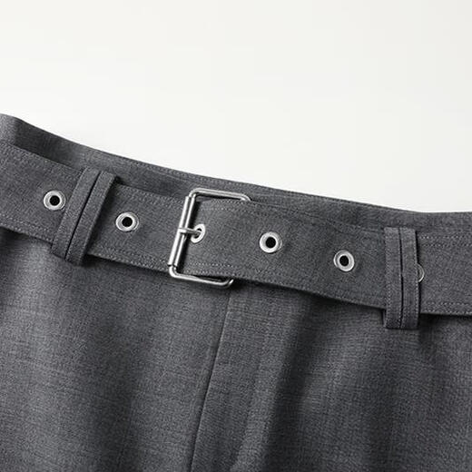 AQFB艾诺丝佳瑛官方旗舰店2025春款腰带高腰显瘦A字半身裙短裙女3523 烟灰色 213523 S