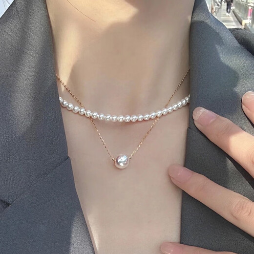 Yueyi Seawater Pearl Necklace Pendant Round Clavicle Chain a Seawater Pearl Single + Free Silver Chain 9:05-10mm45cm