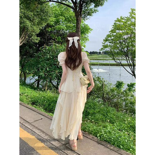 允橘连衣裙裙子女夏季2025新款轻奢高级感白色长裙法式海边沙滩裙纯欲 米白色钉珠仙女连衣裙 M 建议95-105斤
