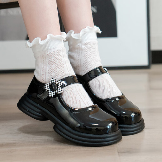 Ciyu children's leather shoes 2026 spring new girls' beanie shoes baby princess shoes black Velcro soft sole shoes 3131 black 30 inner length 18.3cm (suitable for feet around 17.5cm long)