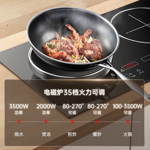 Enthusiastic Good Wife White Flat Concave 4400W High Power Fierce Household Double-Head Induction Cooker Electric Ceramic Integrated Stove Intelligent Body Sensing Human-Computer Interaction Inlaid Embedded Stir-Frying Air Control Black Package - Left Concave Electromagnetic 3500W Right Flat Electric Ceramic 3500W Upgraded Body Sensing Model