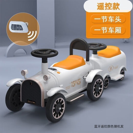 Floß-Kernzug kann für Kinder für elektrische Kinder mit kleinem Zug für Kinderbabysbindung für Kinder mit Allrad-Doppelwagen [weiße Fernbedienung 12V große Batterie] + 2 Wagen mit Vierrad-Erwachsenen für Kinder verwendet werden.