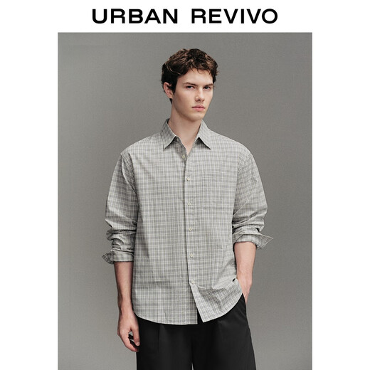 UR2026 spring new men's retro casual plaid cotton long-sleeved cardigan shirt UMF250083 blue plaid S