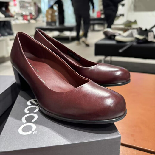 ECCO women's shoes 25 spring fashion commuter formal high heels cowhide leather shallow mouth thick heels single shoes 9903 209903/01001 black (heel height 3.5cm) 35